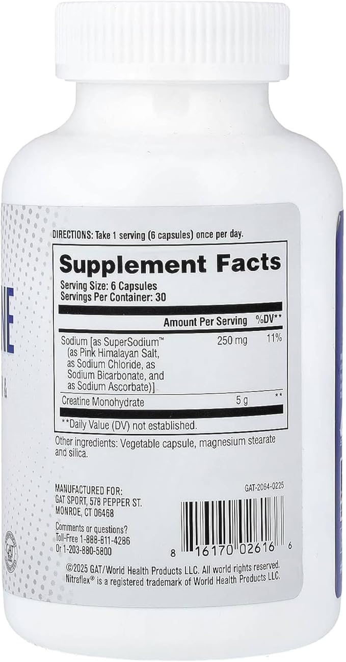 GAT SPORT Pro Creatine Capsules Strengh Wellness Brain Health Enhanced Absorption 5 Grams 150 Veggie Capsules