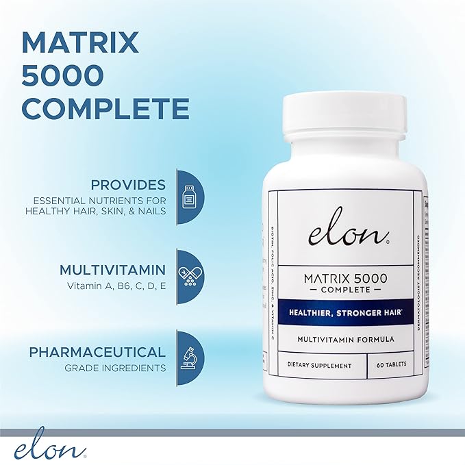 Elon Matrix 5000 Complete Multivitamin — Skin Hair and Nail Growth Vitamins — Healthy Hair Growth Vitamins for Women &amp Men — 5000Mcg Biotin Supplement Pack of 2 (120 Day Supply)