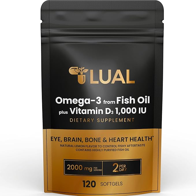 Omega-3 from Fish Oil 2000 mg for Eye Brain Bone &amp Heart Health Dietary Supplement Softgels 120 Count (120 Count)