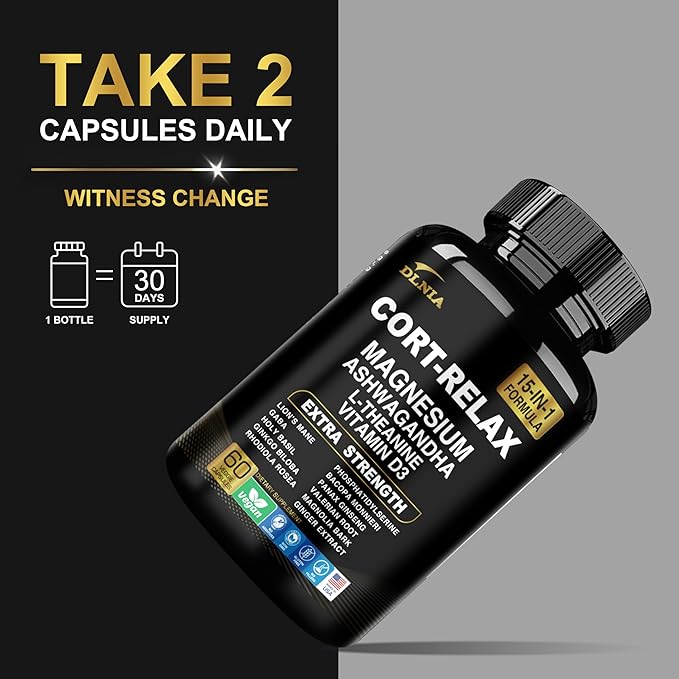 Super Calm Cortisol Supplement with Magnesium Glycinate Ashwagandha KSM-66 L-Theanine Phosphatidylserine Ginkgo Biloba &amp Lions Mane for Calm Focus Mental Clarity Relaxation Sleep Energy