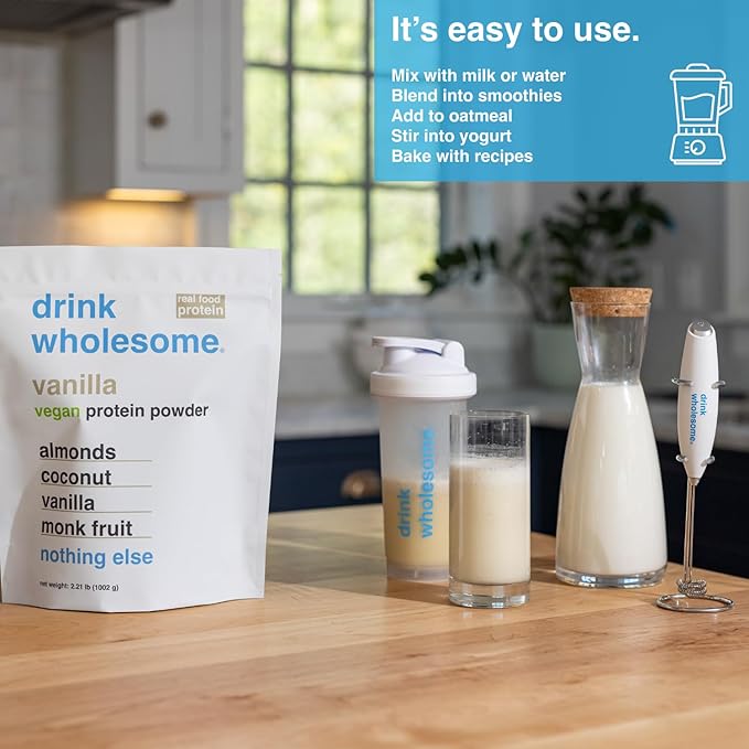 drink wholesome Chocolate Unflavored and Vanilla Vegan Almond Protein Powder Bundle