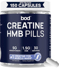 Bod Creatine HMB Capsules Creatine Monohydrate Powder with HMB for Muscle Growth Increased Strength Energy and Performance - No Bloat No Load Unflavored Vegan 150 Capsules 30 SVG
