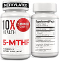 10X Health 5-MTHF Methylfolate - Methylated Folate &amp Magnesium for Brain Heart Health DNA &amp Neurotransmitter Synthesis - Bioavailable Methyl Folate Supplement - Methylfolate Supplement 60 Ca