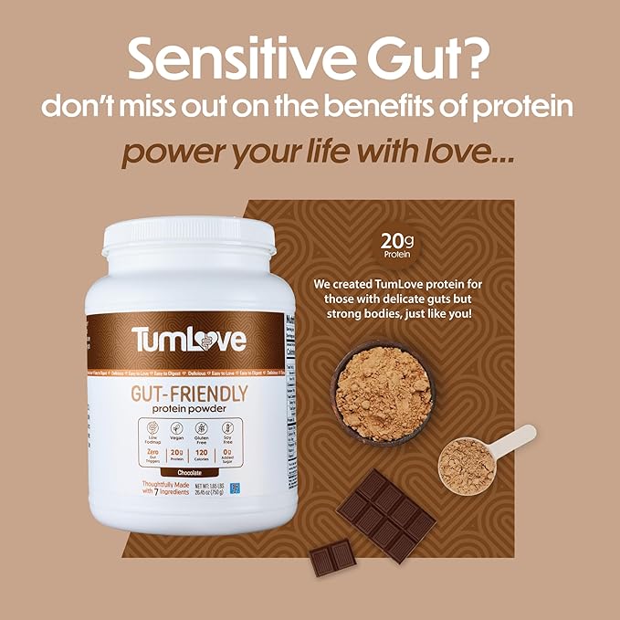 TumLove Vegan Protein Powder - Low FODMAP Certified Gluten-Free Dairy-Free Soy-Free 100% Gut-Friendly &amp Non-Bloating Chocolate (25 Servings)