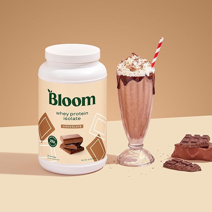 Bloom Nutrition Whey Isolate Protein Powder Chocolate - Pure Iso Post Workout Recovery Drink Blend Smoothie Mix with Digestive Enzymes for Gut Health - Low Carb Keto &amp Zero Sugar Added