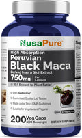 NusaPure Peruvian Black Maca Root 750 mg 200 Veg Capsules ((Non-GMO Vegan)