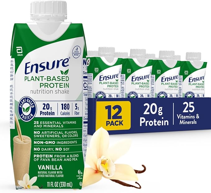 Ensure 100% Plant-Based Vegan Protein Nutrition Shakes with 20g Fava Bean and Pea Protein Vanilla &amp Ensure Liquid Clear Nutrition Drink 0g fat 8g of protein Blueberry Pomegranate 10 Fl Oz
