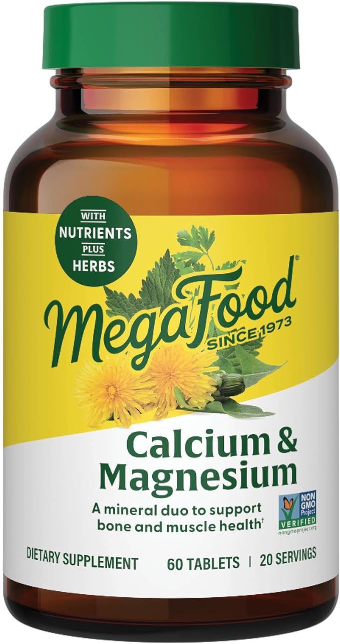 MegaFood Calcium Magnesium Supplement - Supports Bone Health &amp Heart Health - Magnesium Calcium Supplements for Women and Men - Non-GMO - 60 Tablets (20 Servings)