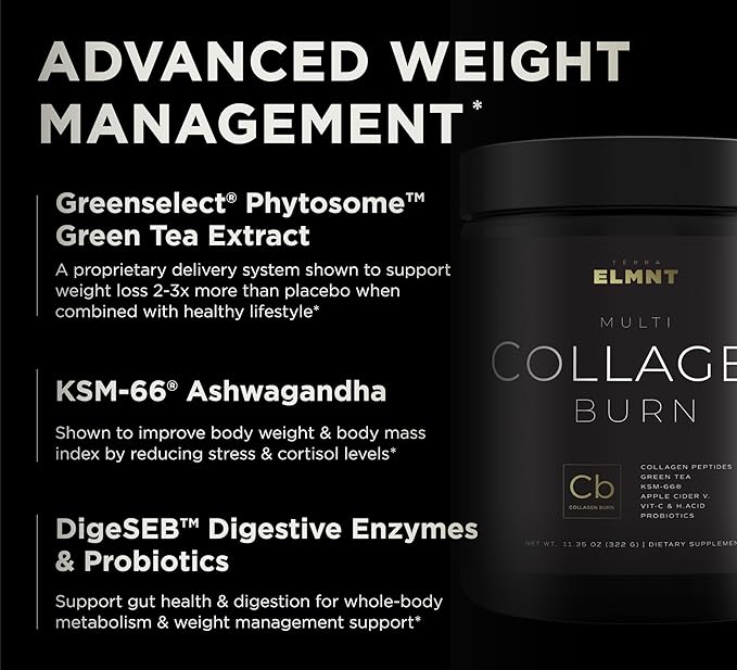 ELMNT Super Collagen Burn for Women w. Probiotics Hyaluronic Acid Apple C Vinegar KSM66 Biotin+ Premium Colageno Multi Collagen Protein Powder for Weight Loss Fat Burner Hair Skin+ (R-Lemonade)
