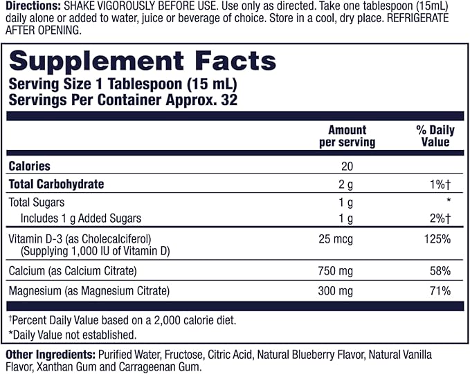 LIFETIME Bone Support Liquid Supplement - Calcium Citrate for Women &amp Men Contains Magnesium Citrate &amp Vitamin D3 for Bone &amp Muscle Support Easy Absorption Formula - Blueberry Flavor 16