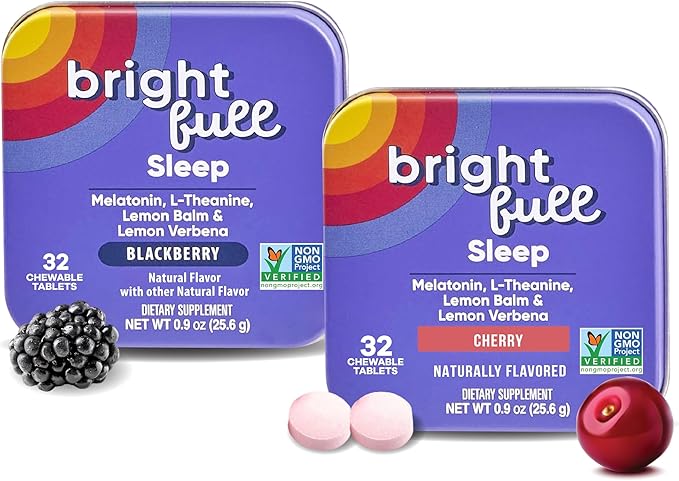 Natural Sleep Aid with Melatonin Ashwagandha Lemon Balm &amp L-Theanine – Cherry 32 Chewable Tablets + BlackBerry 32 Chewable Tablets