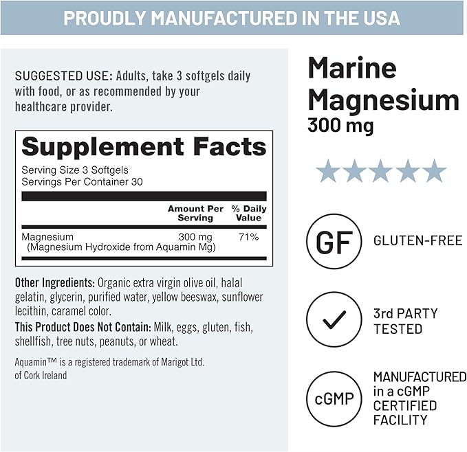 NatureWise [1] Marine Magnesium 300mg - Naturally Sourced Non-GMO - 90 Softgels[60-Day Supply] + [1] Ashwagandha for Stress + GABA &amp L-Theanine - 60 Capsules[30-Day Supply]