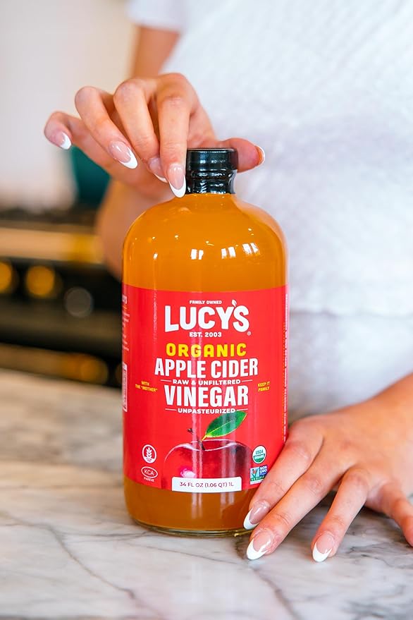 Lucy's Family Owned - 34oz. GLASS BOTTLE (2 PACK) Organic With the Mother Apple Cider Vinegar Unfiltered Unpasteurized Raw and NonGMO