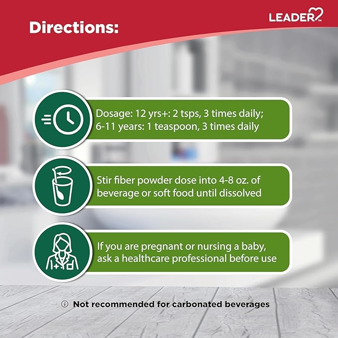 Leader Prebiotic Fiber Supplement Powder for Digestive Health 100% Natural Daily Fiber Powder Sugar-Free Taste-Free Gluten Free Non-GMO Unflavored 62 Servings (8.7 OZ) (Pack of 2)