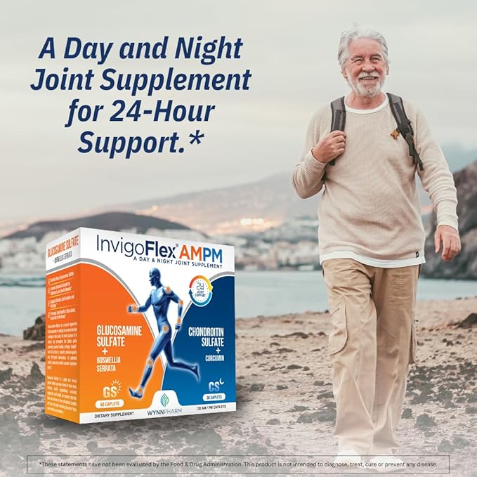 INVIGOFLEX Glucosamine &amp Chondroitin Sulfate - Turmeric Curcumin - Boswellia Serrata (Non GMO) 24 - Hour Premium Joint Supplement AMPM - 3 Pack