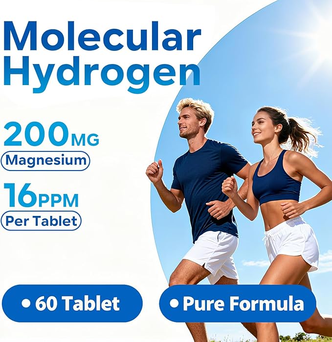 Hydrogen Water Tablets - 16 PPM Molecular Hydrogen Tablet - 200mg Magnesium - Fast Dissolving Hydrogen Tablets for Drinking Water - Antioxidant Support Cellular Health &amp Recovery - 60 Count