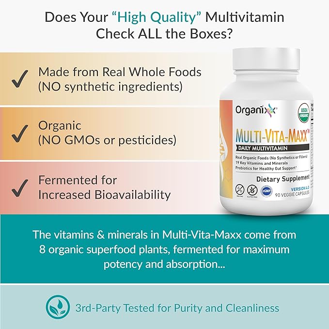 Organixx Magnesium 7 (60 Caps) &amp Multi-Vita-Maxx (90 Caps) Bundle USDA Organic Multivitamin with 19 Vitamins &amp Minerals Bioavailable Magnesium Supports Energy Vegan &amp Non-GMO