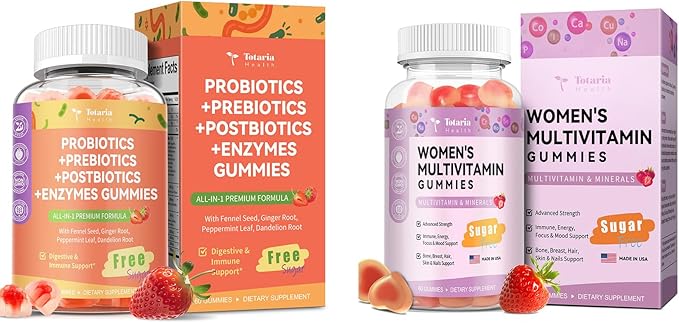 Totaria Probiotic Prebiotic Postbiotics Gummies &amp Multivitamin Gummies for Women Bundle