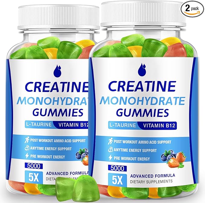 Creatine Monohydrate Gummies 5000mg Creatine for Women &amp Men 2 Packs Creatine Monohydrate Chew for Boost Focus Muscle Strength 5g Creatine Monohydrate per Serving Sugar Free Vegan