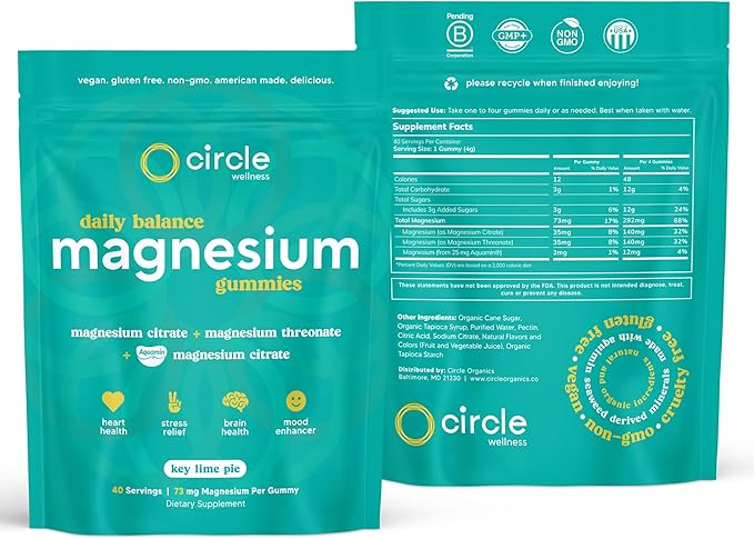 Daily Balance Magnesium Gummies 40 ct - Magnesium Citrate + Magnesium L-Threonate + Aquamin® for Health Focus &amp Relaxation