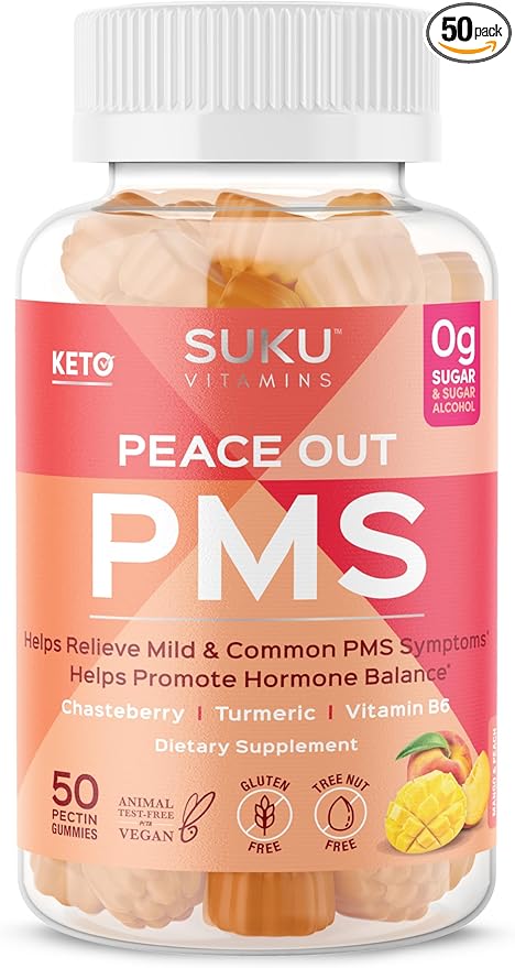 SUKU Vitamins - PMS Gummy Supplement with Chasteberry to Relieve PMS and Menopause Peach Mango Gummies (50 Count)
