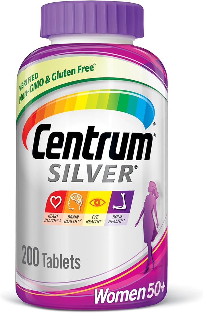 Centrum Silver Women's Multivitamin for Women 50 Plus Multivitamin/Multimineral Supplement with Vitamin D3 B Vitamins Calcium and Antioxidants Gluten Free Non-GMO Ingredients - 200 Count