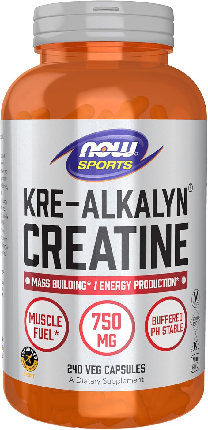 NOW Foods Sports Nutrition Kre-Alkalyn Creatine 750 mg Mass Building*/Energy Production* 240 Veg Capsules