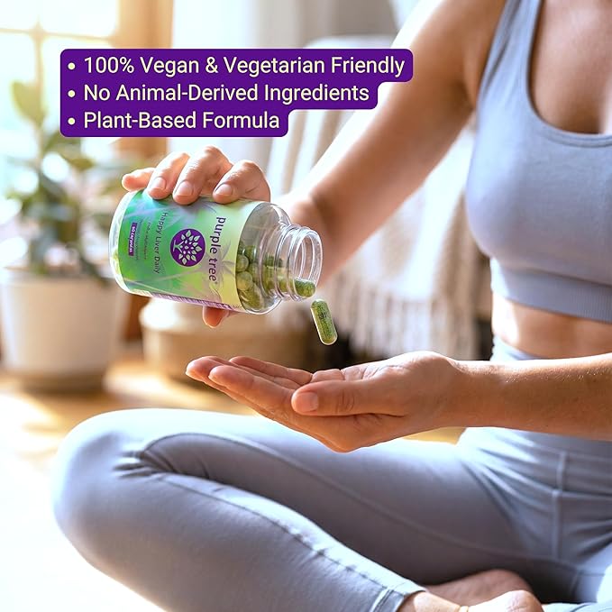 purple tree Happy Liver Daily | Liver Support Supplement with Milk Thistle Dandelion Artichoke Turmeric &amp Liposomal Glutathione | Antioxidant &amp Daily Liver Wellness | 60 Vegan Capsules