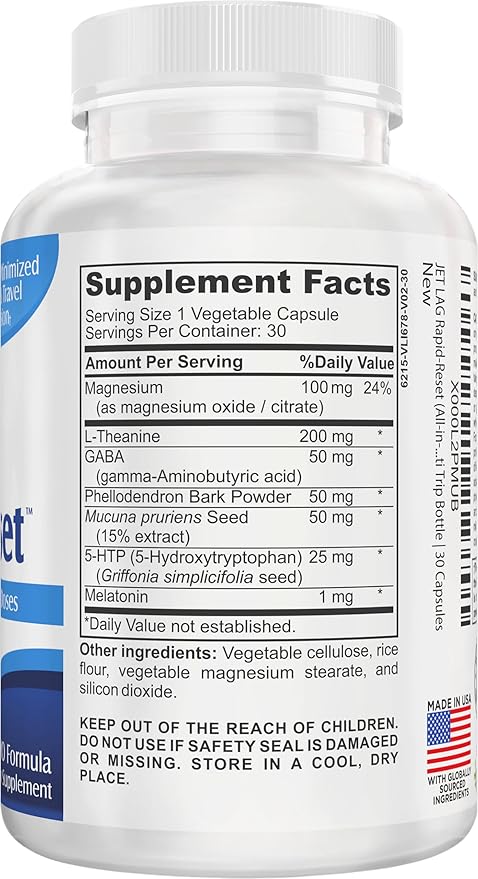 Jet Lag Rapid-Reset (7-in-1) Support Supplements | Optimize Your Travel Routine | Jet Lag Supplement for Travelers | 30 Capsule Doses Per Bottle