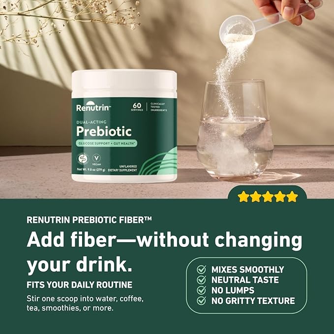 Dual-Acting Prebiotic - Great Source of Fiber - FODMAP Certified Promotes Regularity Gut &amp Metabolic Health Digestive and Immune Support - Unflavored - 1 Count - 60 Servings