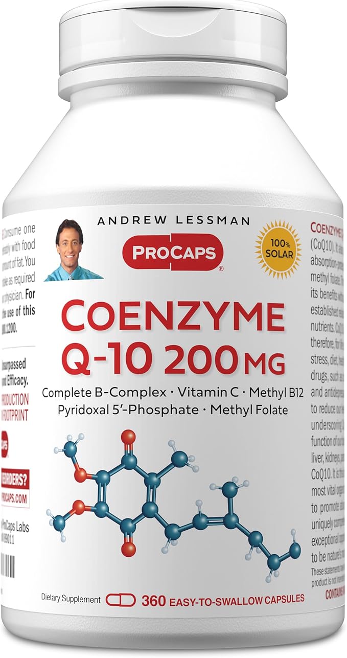 ANDREW LESSMAN Coenzyme Q-10 200 mg 360 Capsules - Essential for Energy Production and Optimum Key Organ Function Anti-Oxidant Support Depleted by Aging Plus B-Complex. Easy to Swallow Capsules