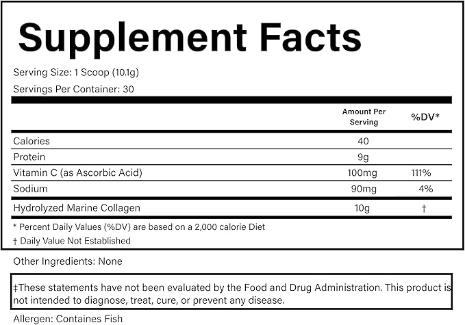 PURE® Hydrolyzed Marine Collagen Powder - 10g Collagen per Serving - 30 Servings Unflavored - with 100mg Vitamin C for Maximum Absorption - Skin Hair Nail &amp Joint Support - Non-GMO Made in USA