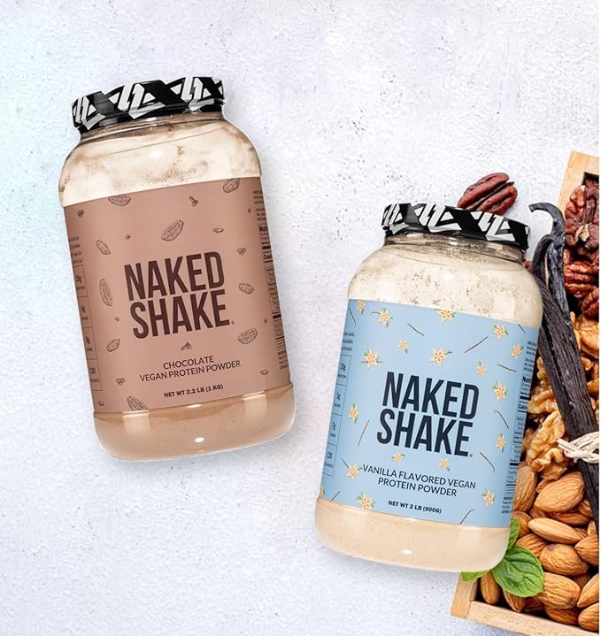 NAKED Shake - Chocolate Coconut Almond Protein Powder - Flavored Plant Based Protein from US &amp Canadian Farms with MCT Oil Gluten-Free Soy-Free No GMOs or Artificial Sweeteners - 30 Servings