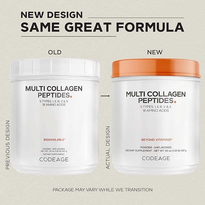 Codeage Multi Collagen Protein Powder Peptides Hydrolyzed Collagen for Women &amp Men Collagen Supplements Grass Fed Bone Broth 2-Month Supply Unflavored Type 1 2 3 5 &amp 10 Non-GMO - 20