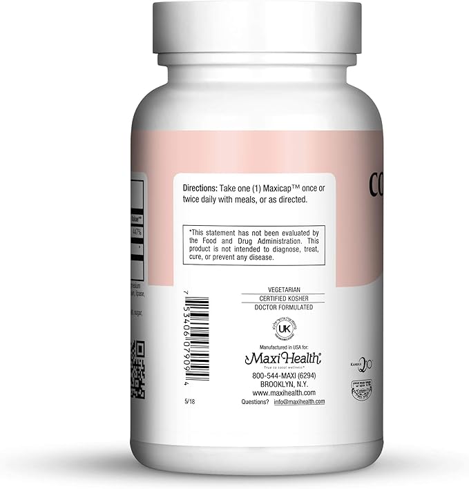Maxi Health CO Q10 Supreme 100 - Coenzyme Q10 - with Vitamin E - Heart Health - 60 Capsules - Kosher
