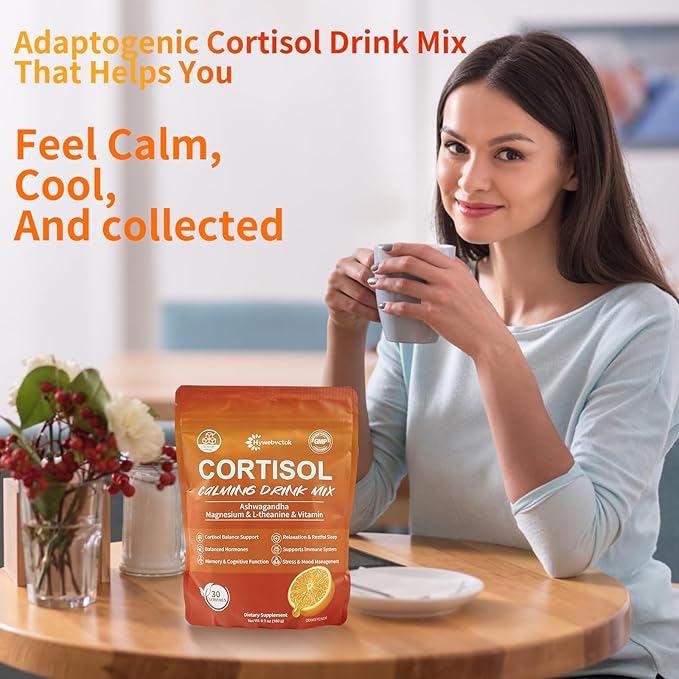Cortisol Drink Powder Sugar Free Natural Cortisol Supplements for Women Menwith Ashwagandha L-Theanine Black Pepper Extract Turmeric Root Relaxation FocusMental Clarity6.3 OZ