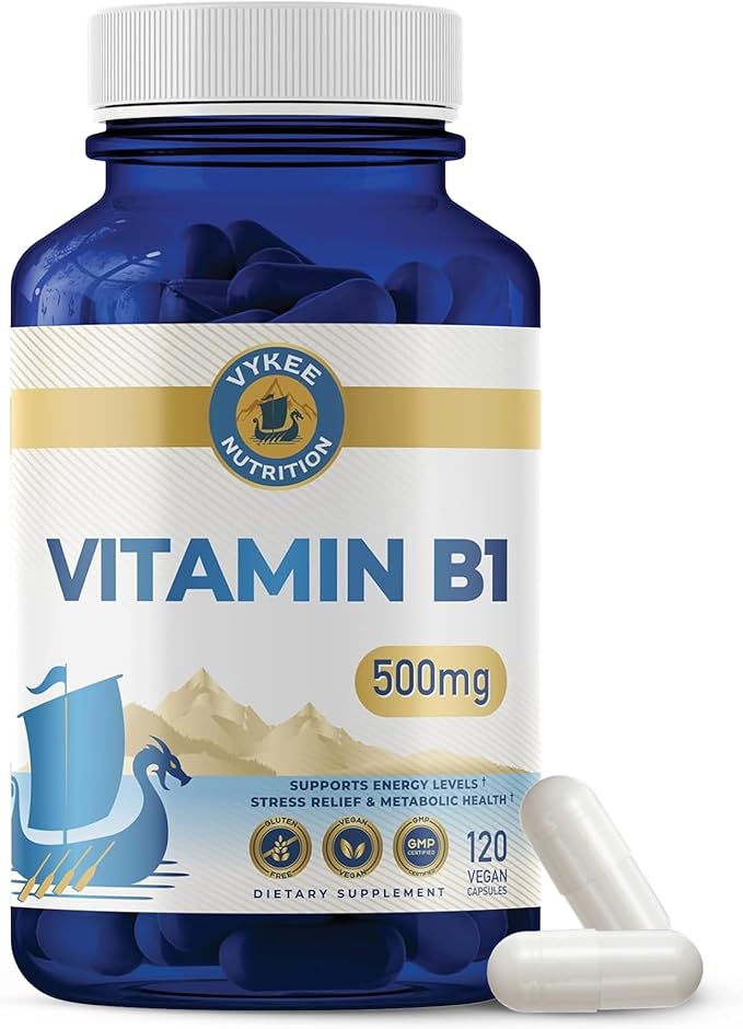 Vykee Nutrition Vitamin B1 (Thiamine) Capsules – Supports Energy Metabolism &amp Nervous System Health – Vegan Non-GMO Gluten-Free – 500 mg 120 Count