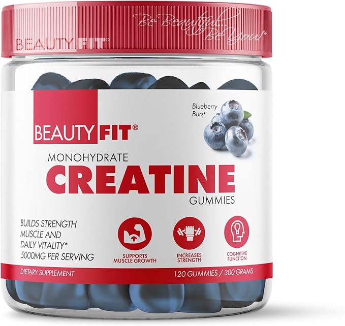 BeautyFit Creatine Monohydrate Gummies Blueberry Burst Flavor 5000mg per Serving 120 Count