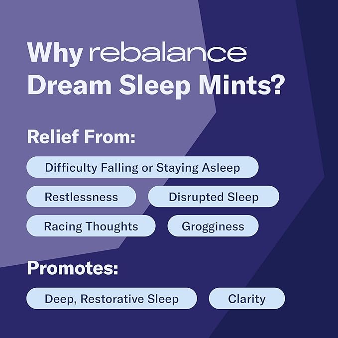 Rebalance Dream – Sleep Mints for Restful Nights – Natural Melatonin Lozenges to Help Calm for a Deep Sleep – Sugar-Free 31 Count (1 Month Supply)