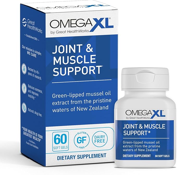 OmegaXL Joint Support Supplement for Relief - Natural Muscle Support Green Lipped Mussel Oil Soft Gel Pills Drug-Free 60 Count
