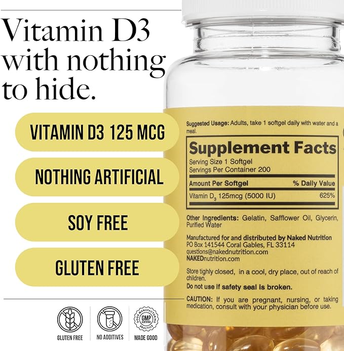 Naked Iron 65mg (60 Capsules) &amp Vitamin D3 5000 IU (200 Softgels) – Complete Energy Immunity &amp Bone Health Bundle Non-GMO &amp Gluten-Free