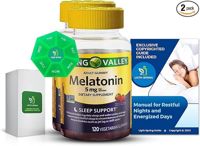 Melatonin 5Mg 120 Gummies Sleep Support (2 Pack) with Bundle Exclusive Better Ligth&ampSpring Guide