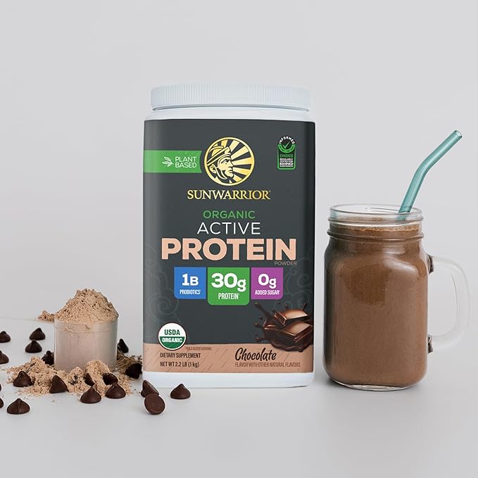 Sunwarrior Organic Plant Based Protein Powder | Vegan Organic Protein Powder with BCAA Amino Acids Plus Recovery Minerals &amp Botanicals | Non-GMO Soy Dairy &amp Gluten Free (Chocolate 20 Servings