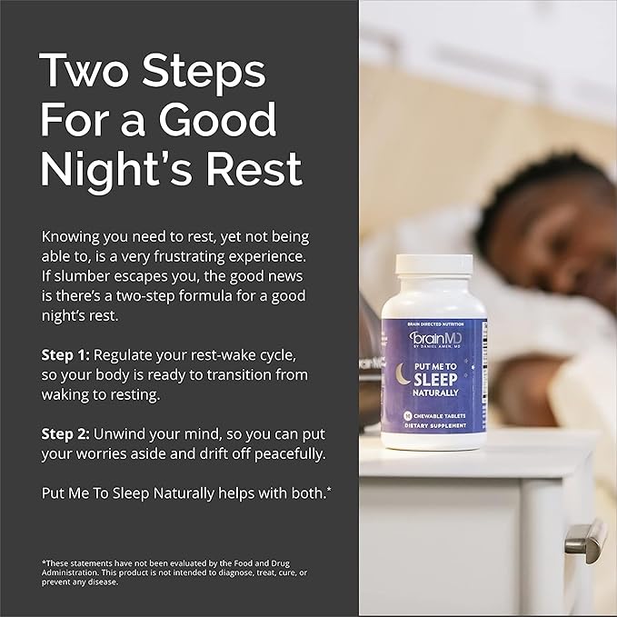 BRAINMD Dr Amen Put Me To Sleep Naturally - 90 Chewable Tablets Pack of 2 - With Melatonin L-Theanine Magnesium GABA Vitamin B6 &amp 5-HTP - Gluten Free - 90 Total Servings