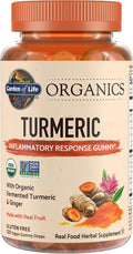 Garden of Life Organics Turmeric Inflammatory Response Gummy - 120 Real Fruit Gummies for Kids &amp Adults 50Mg Curcumin (95% Curcuminoids) No Added Sugar Organic Non-GMO Vegan &amp Gluten Free