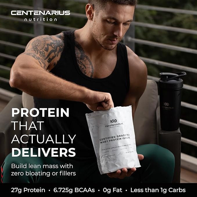 Premium Whey Protein Isolate Powder 500g Unflavored Irish Grass-Fed 27g Protein per Serving for Muscle Growth &amp Recovery Non-Bloating Gluten &amp Lactose Free Clean Ingredients | Centenarius N