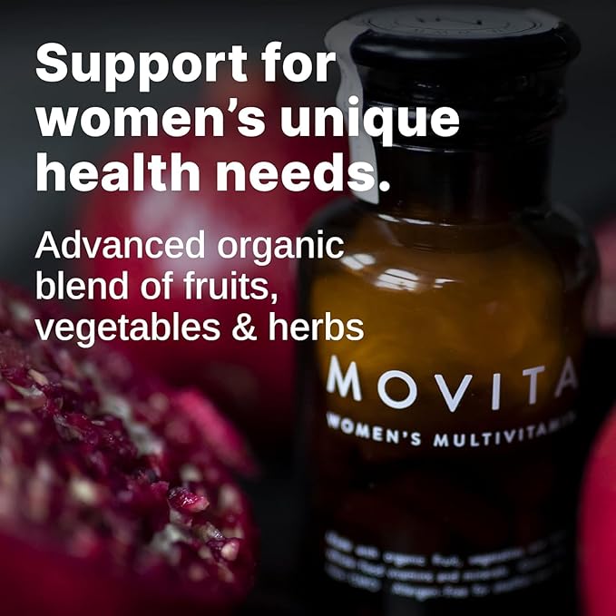 Movita Women’s Daily Multivitamin - Organic Fermented Whole Foods for Enhanced Energy Immunity &amp Vitality - Vegan Gluten-Free Non-GMO - 30-Day Supply (Glass Bottle)
