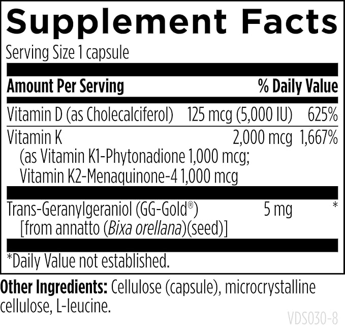 Designs for Health Vitamin D Supreme - Vitamin D 5000 IU with 2000mcg Vitamin K as MK4 for Bone Health Heart Health Mood &amp Immune Support - Vitamin D3 Enhanced with GG Supplement (30 Capsules)
