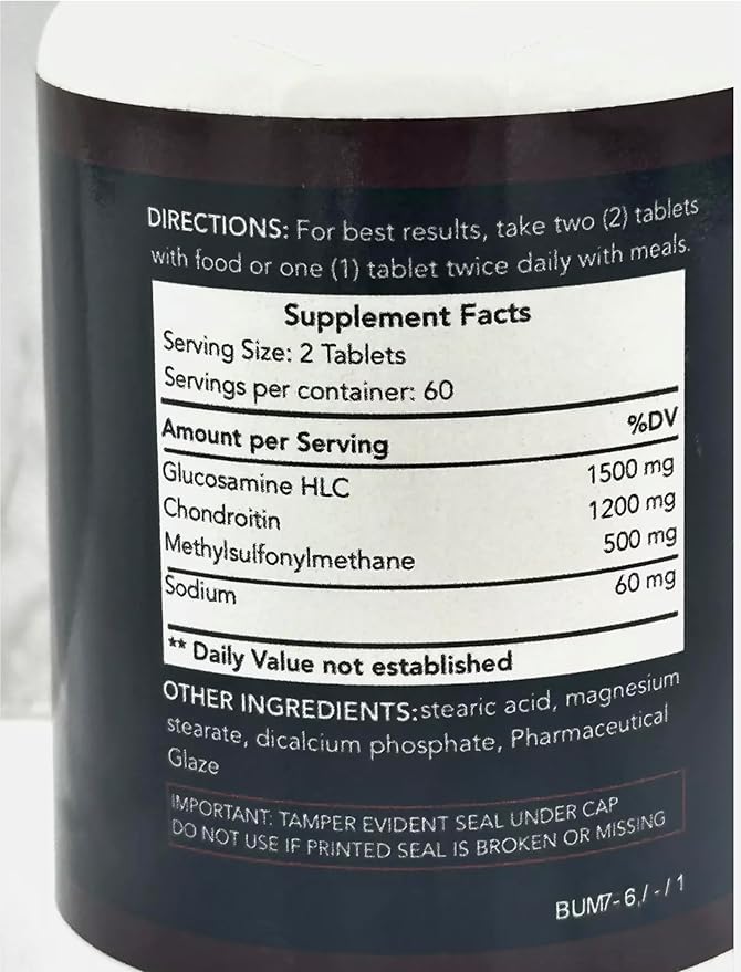 Joint Health &amp Support Ultra - Flex Supplement with Glucosamine Chondroitin Hyaluronic Acid &amp MSM 120 Tabs 1 Bottle. All Natural