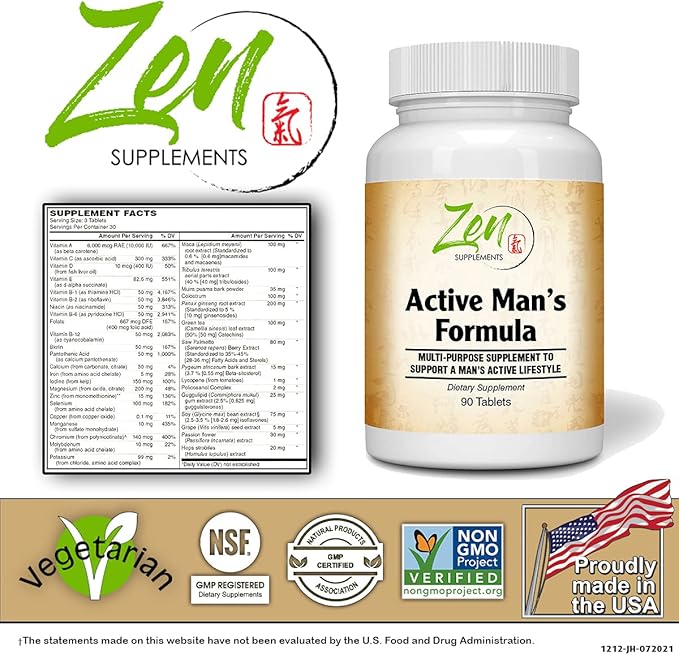 Active Mens Multivitamin - Best Men's MultiVitamins - Extra Strength Daily Multivitamin For Men With Essential Vitamins Minerals Herbal Extracts &amp More - Support Overall Health &amp Well-Being